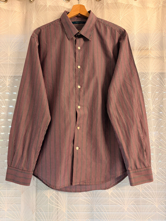 Chemise Perry Ellis Rayures Verticales Bordeaux/Chocolat/Blanc 100% Coton – Homme – Taille L