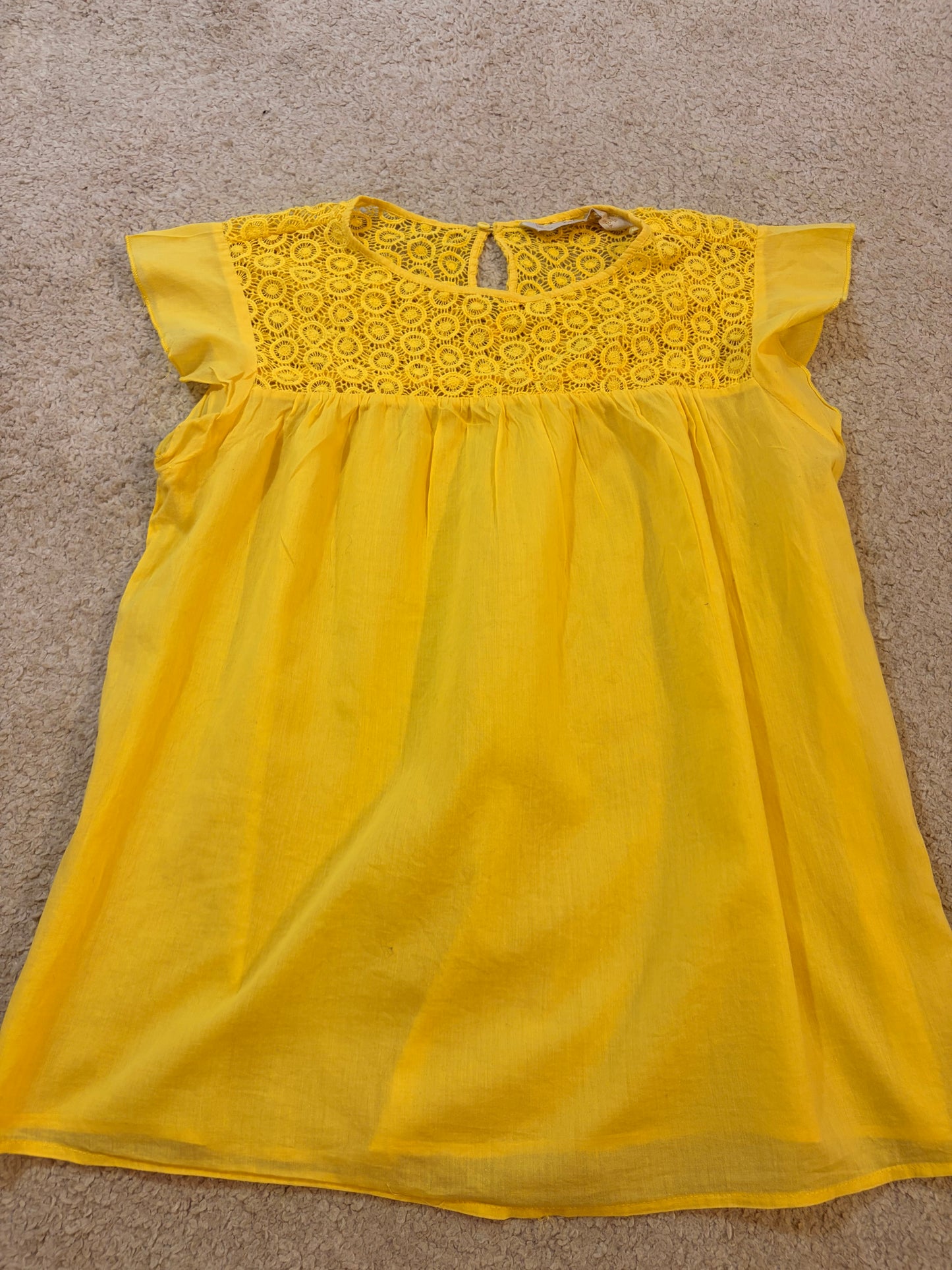 Blouse Zara Basic Jaune Moutarde Dentelle Guipure Manches Volantées – Taille S Femme | Seconde Main
