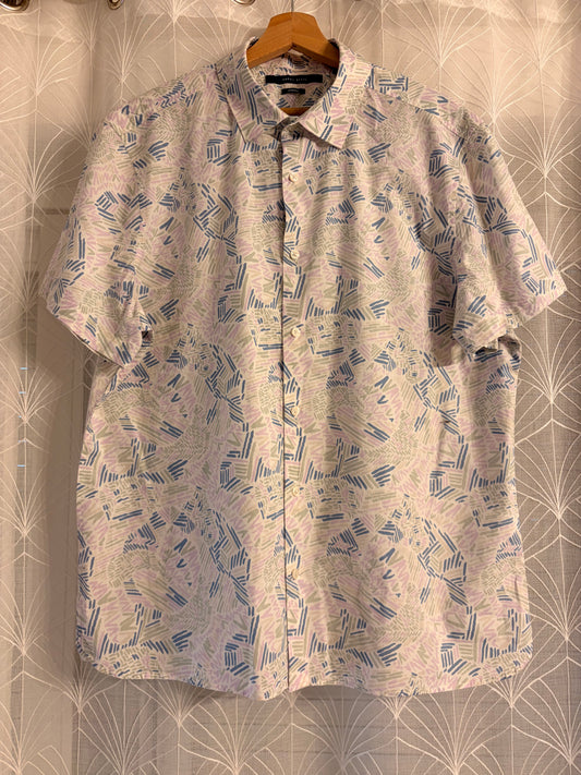 Chemisette Perry Ellis Stretch Motifs Abstraits Pastel Blanc/Violet/Bleu – Homme – Taille XL