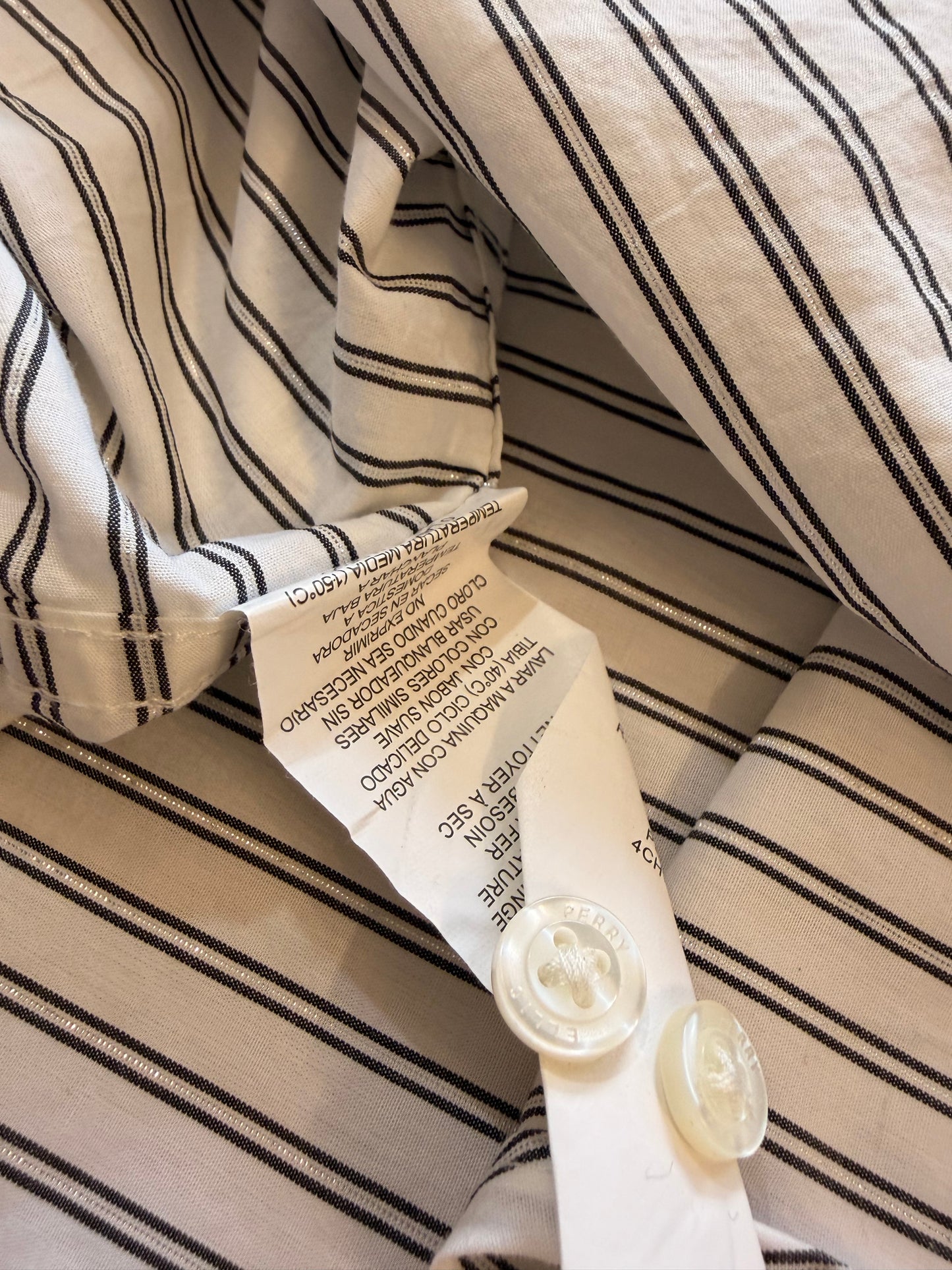 Chemise Perry Ellis Rayures Horizontales/Verticales Contrastées Blanc/Noir 99% Coton – Homme – Taille XL