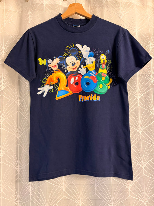 T-shirt vintage Disney Parks Walt Disney World Florida 2008 bleu marine Mickey Friends – Mixte – Taille S | Mode Seconde