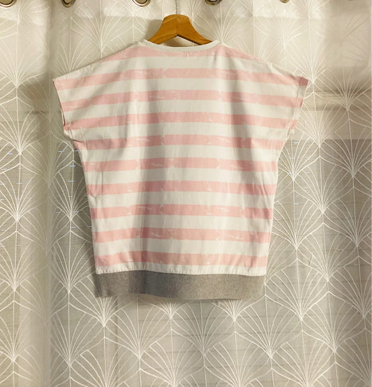 T-shirt rayé rose et blanc, vêtement d'occasion tendance pour femme