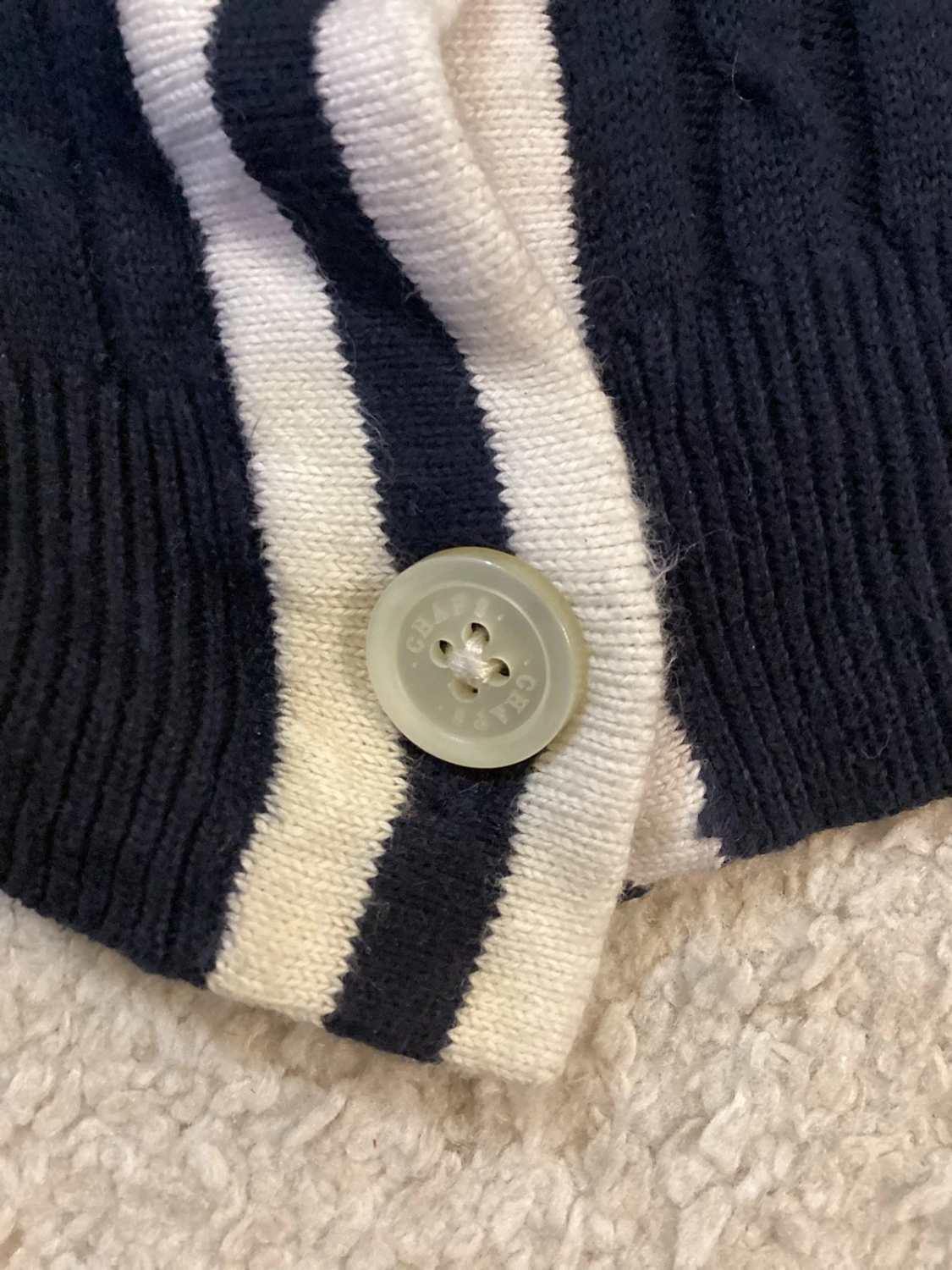 Cardigan Chaps Femme Câblé - Marine & Blanc - Col V - Taille L