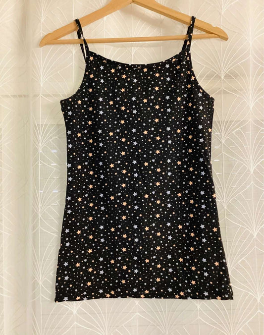 🎨 Top Tezenis a Motivo - Nero/Blu/Albicocca - Taglia S - Cotone/Elastan