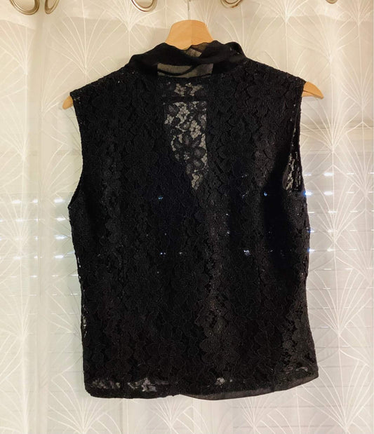 Blouse noire en dentelle avec paillettes, sans manches, style élégant seconde main