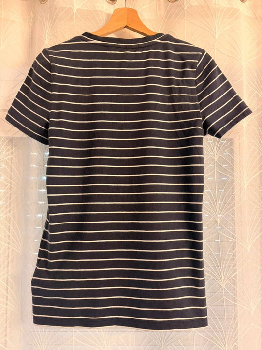 T-shirt Tommy Hilfiger Femme Col V - Rayures Marine & Blanc - Taille L/G