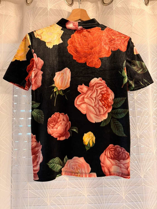 🌺 T-shirt Zara Trafaluc - Noir à Motif Fleur Rose/Jaune/Vert - Taille S