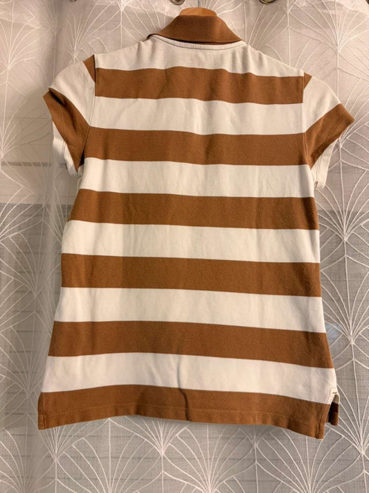 🤎 Polo Tommy Hilfiger Femme Rayé - Blanc & Marron - Taille XS/S