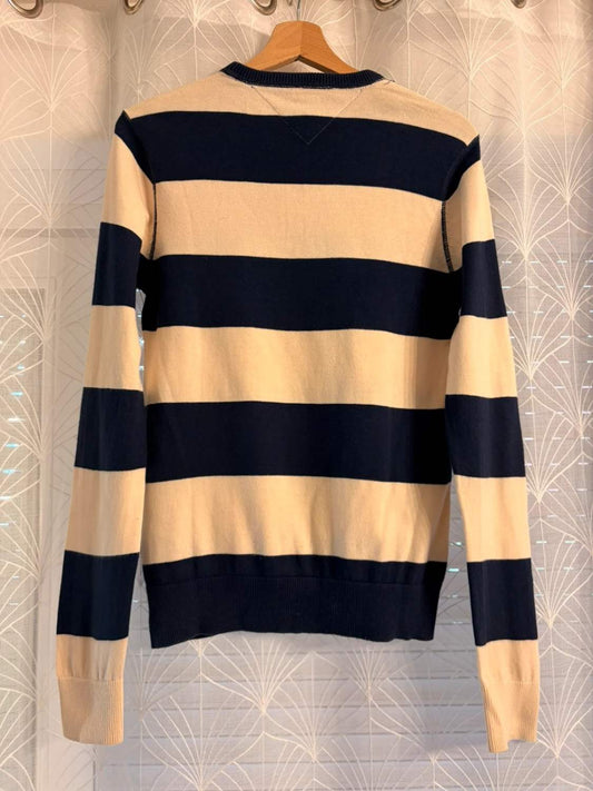 🔵🤍 Sweat Hilfiger Denim Femme - Rayures Marine & Crème - Taille S