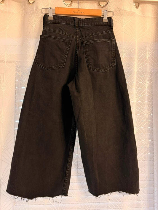 Jean Culotte Wide Leg Cropped Zara Noir Délavé Taille Haute – Femme – Taille EUR 32 (W20)