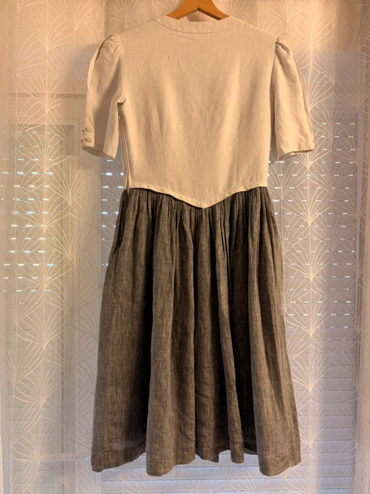 Valentino Garavani Dress Model 3766 White/Grey Linen - Purity & Haute Couture