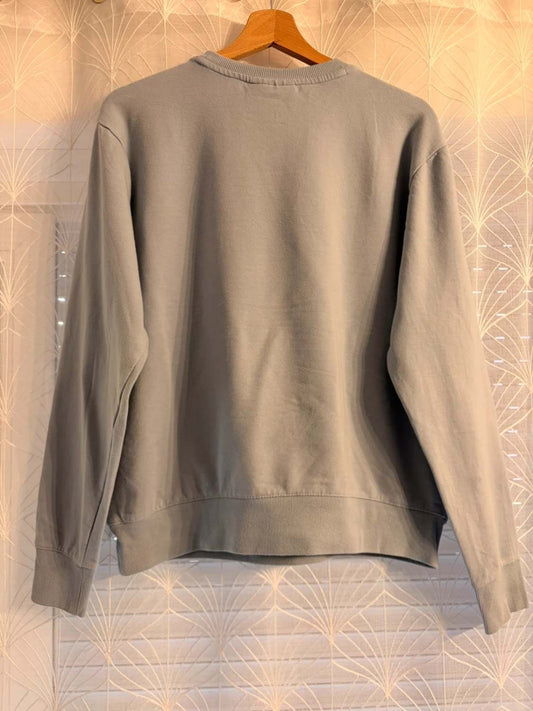 Sweatshirt gris chiné vintage, col rond, manches longues, dos uni, vêtement seconde main