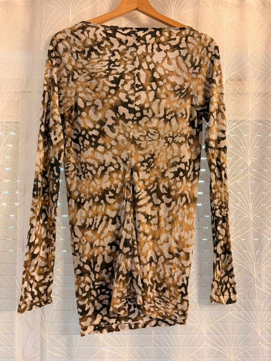 Tunique imprimé léopard marron et beige, manches longues, seconde main