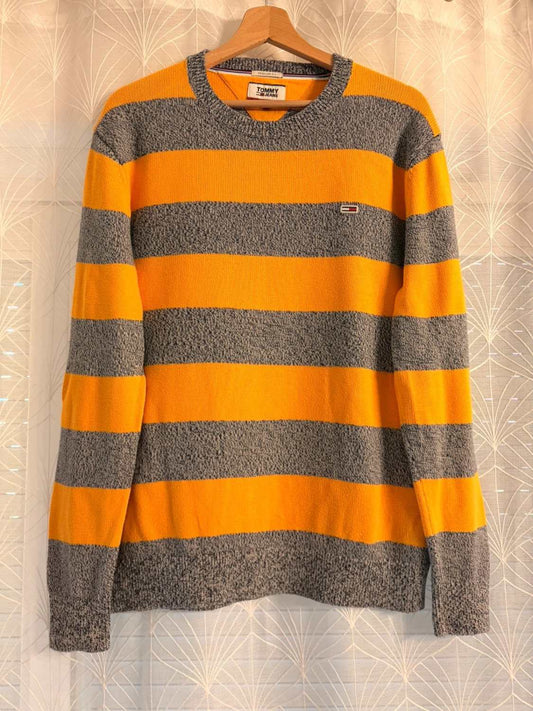 💛Sweat Tommy Jeans à Rayures Gris/Jaune - Relaxed Fit & Confortable