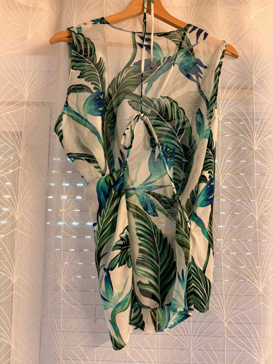 Robe d'été imprimé feuilles tropicales, vêtement seconde main mode éco-responsable