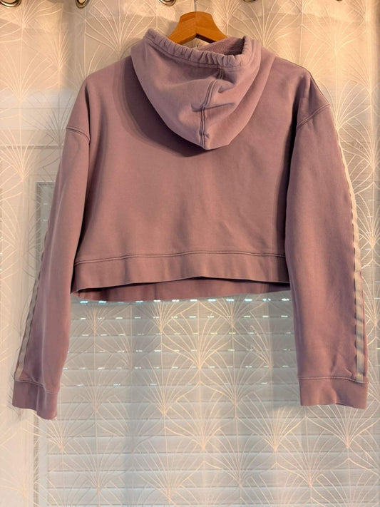 💜⚪️ Pull Adidas Crop à Capuche Lilas à Bandes Blanches - Douceur & Style Sportif
