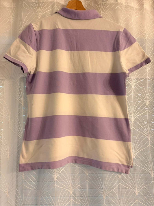 💜 Polo Tommy Hilfiger à Rayures Violet/Blanc - Taille M
