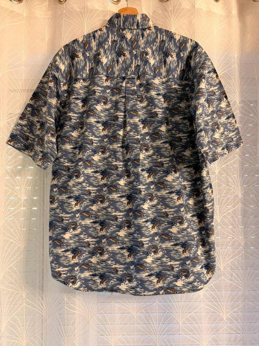 Camisa Columbia de manga corta azul con motivos de peces - M
