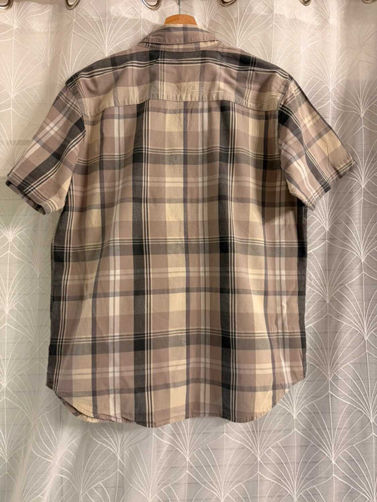 Camisa Columbia M Manga Corta | Cuadros Neutros | Algodón Stretch | Casual y Confort