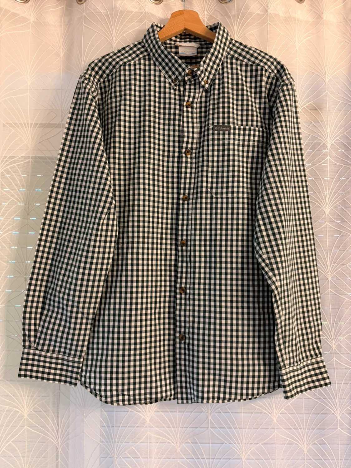 Chemise Columbia L Homme | Carreaux Vert Foncé & Blanc | Coton Stretch | Outdoor