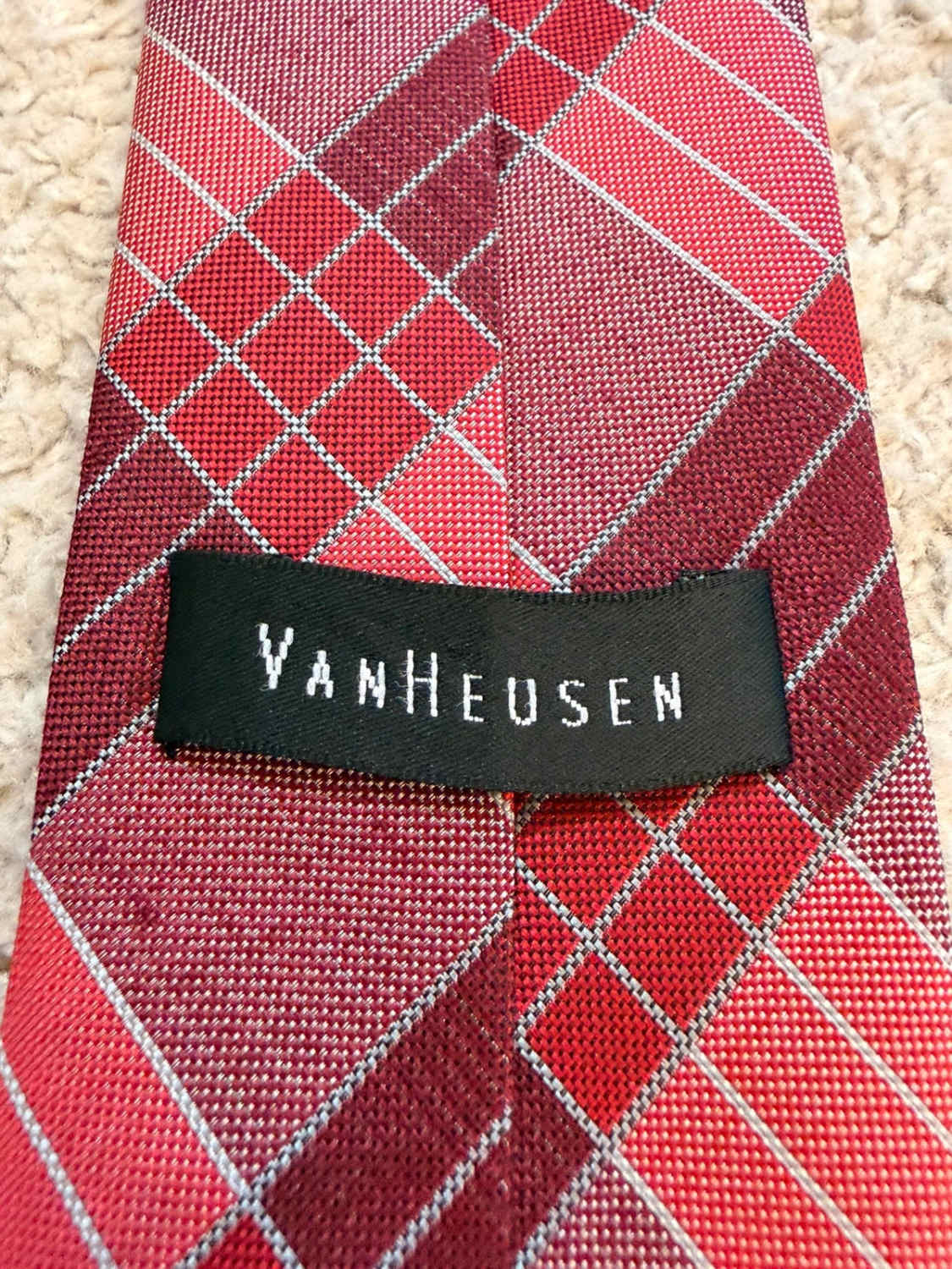 👔 Cravate Van Heusen - Tons Chauds (Bordeaux, Corail, Rouge, Gris)