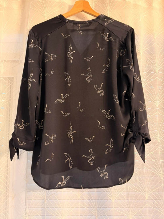👚 Blusa Zara básica - Azul marino - Motivos de pájaros - Mujer (M)