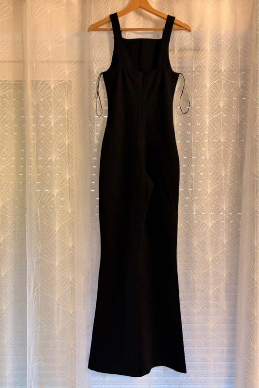 Robe noire longue à bretelles avec liens latéraux, vêtement seconde main élégant