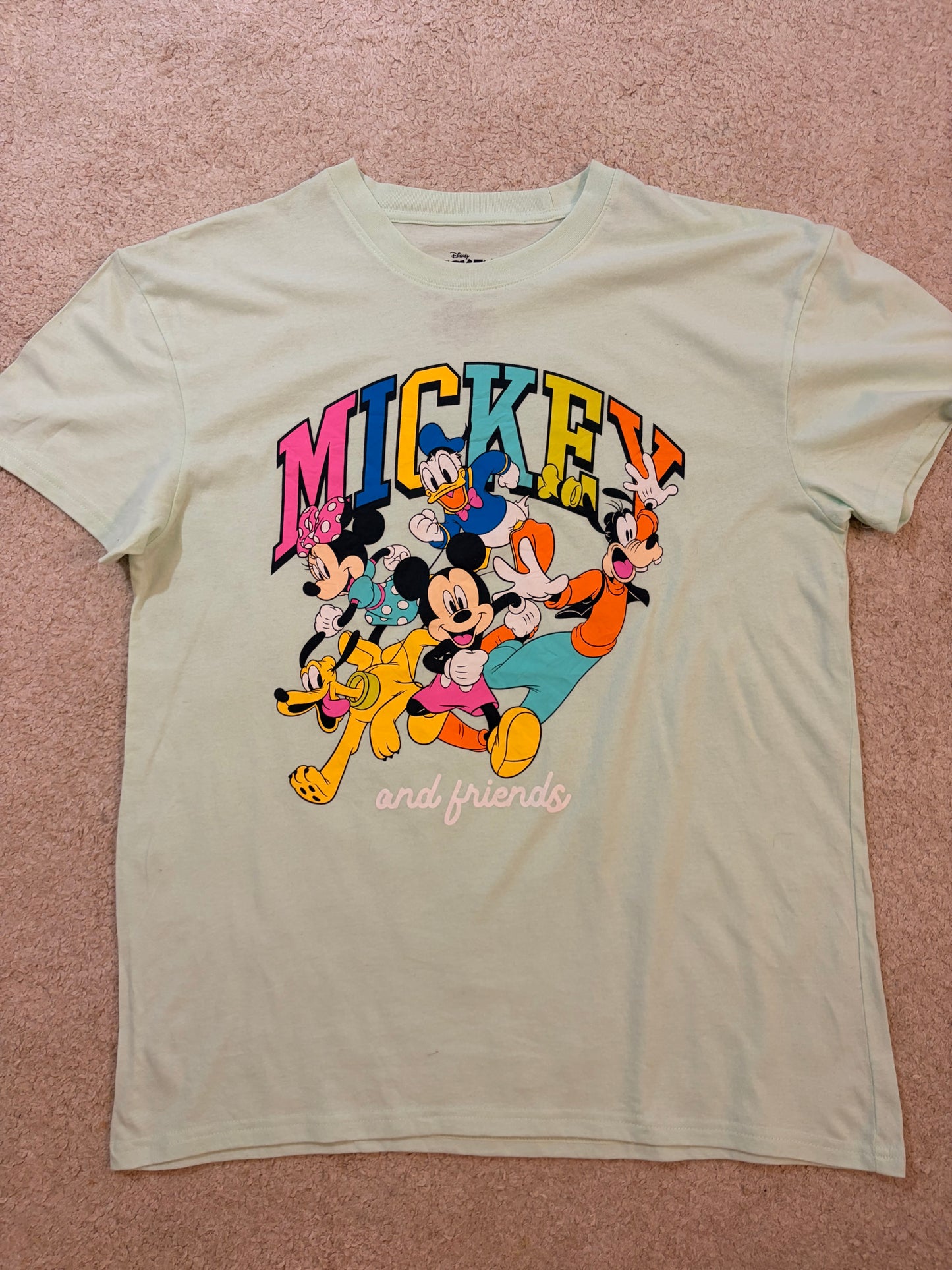 T-shirt Disney Mickey & Friends Vert Menthe Pastel Rétro Pop – Taille L | Seconde Main
