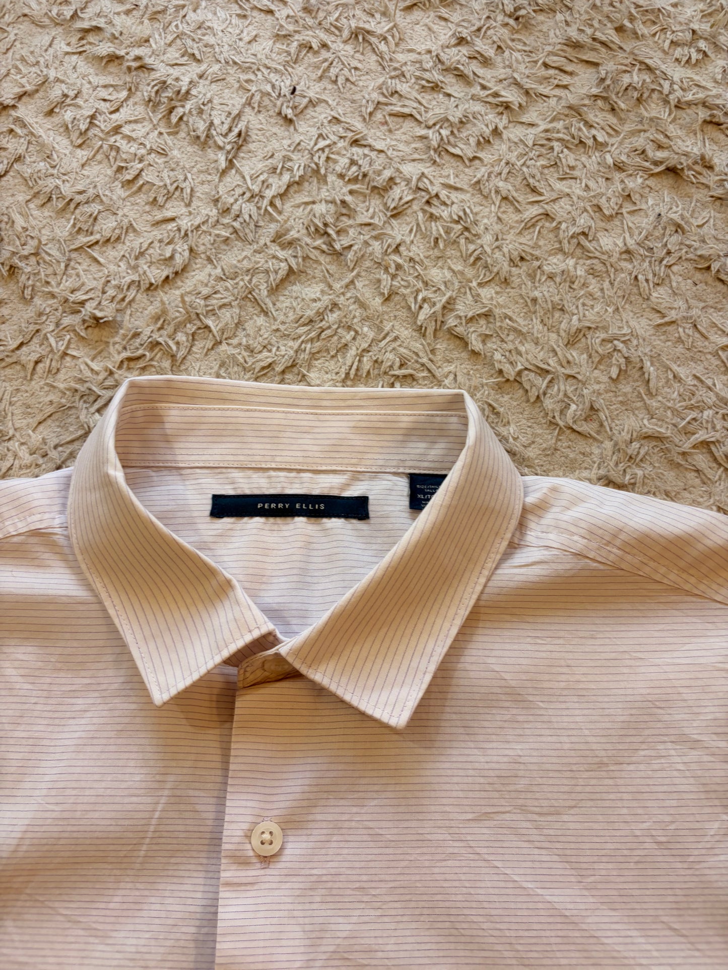 Chemise Manches Courtes Perry Ellis Ombré Rayures Blanc/Violet Lilas 100% Coton – Homme – Taille XL