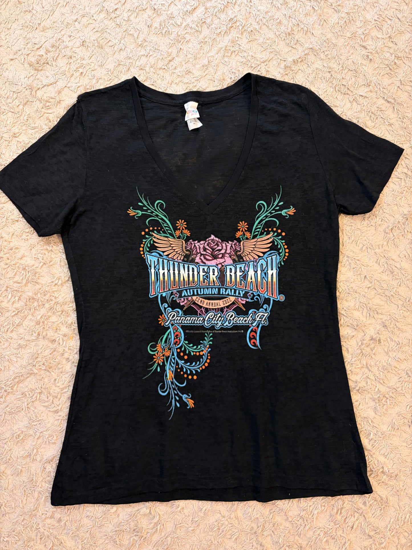 T-shirt NASCAR for Her Thunder Beach Florida Rally 2022 Col V Noir Graphique Multicolore – Femme – Taille XL