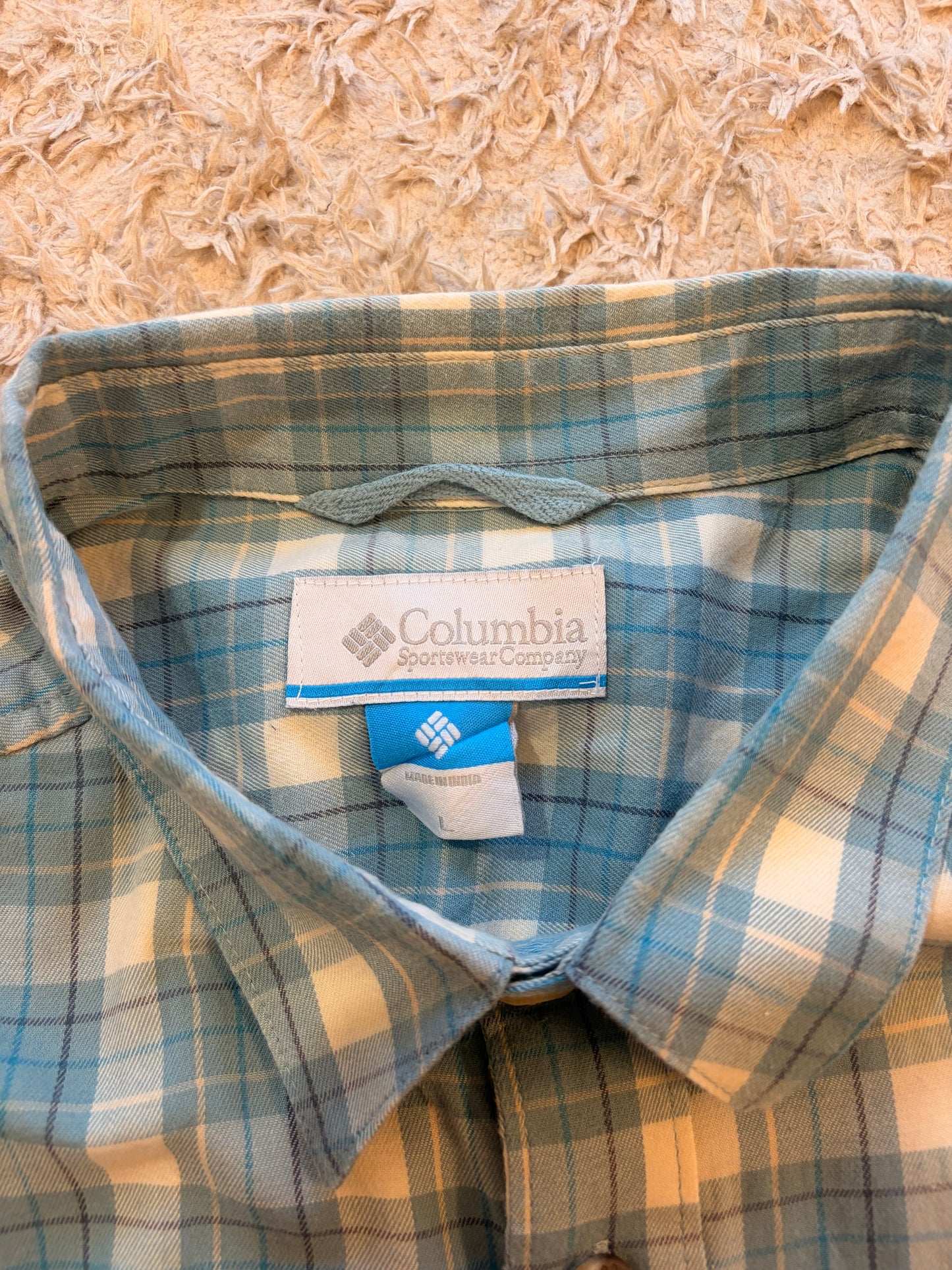 Chemise Columbia Vapor Ridge III Plaid AM8053 Carreaux Bleu Ciel/Blanc/Beige 97% Coton Stretch Poche Brodée – Homme – Taille L