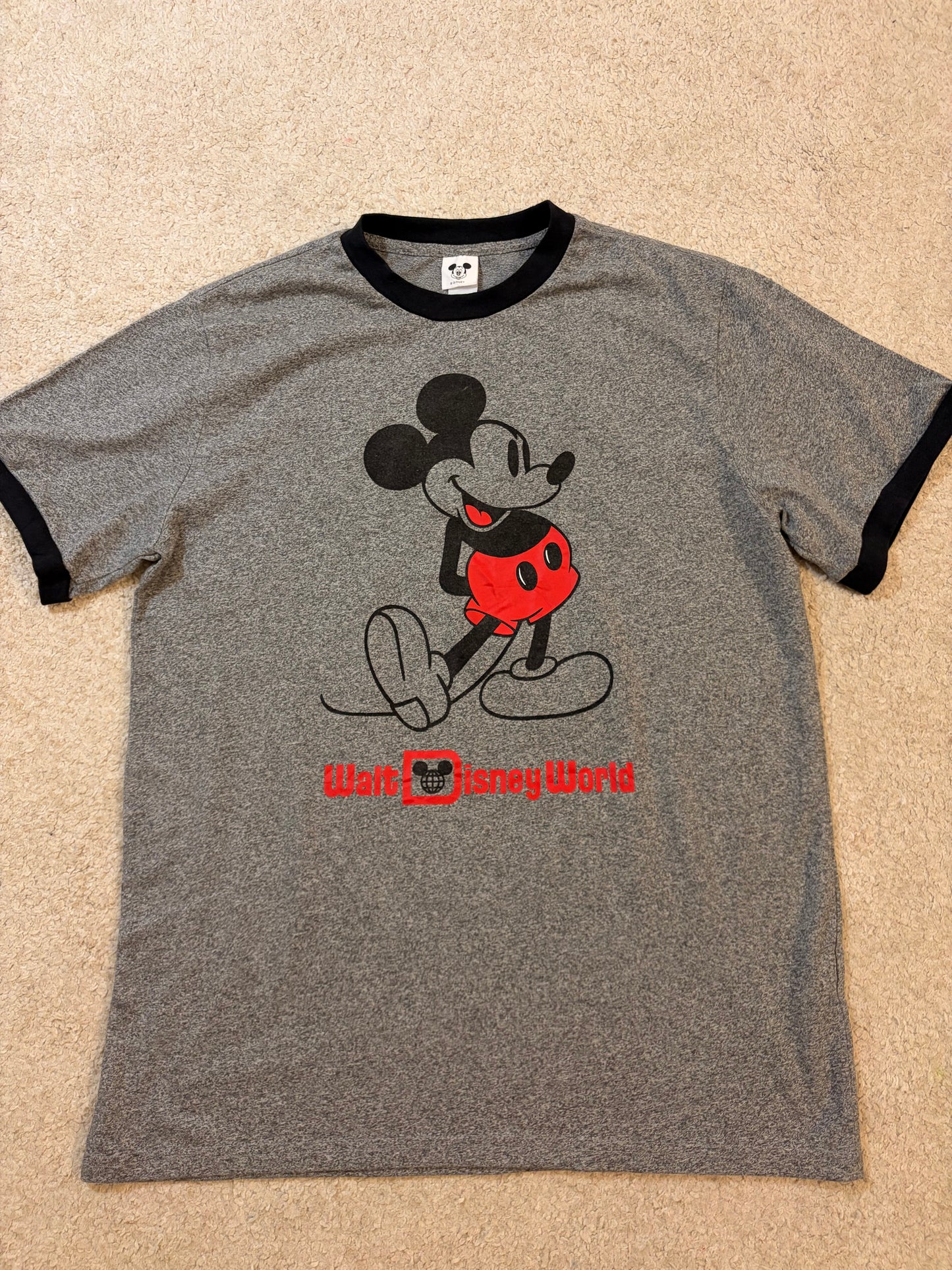 T-shirt Walt Disney World Mickey Mouse Vintage Ringer Gris/Noir – Mixte – Taille L