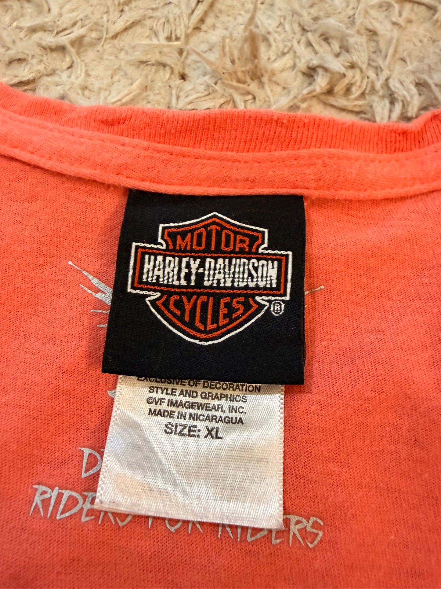 T-shirt Manches Longues Harley-Davidson Glendale California Love Ride Orange Corail Flammes Rétro Passes-Pouces 100% Coton – Femme – Taille XL