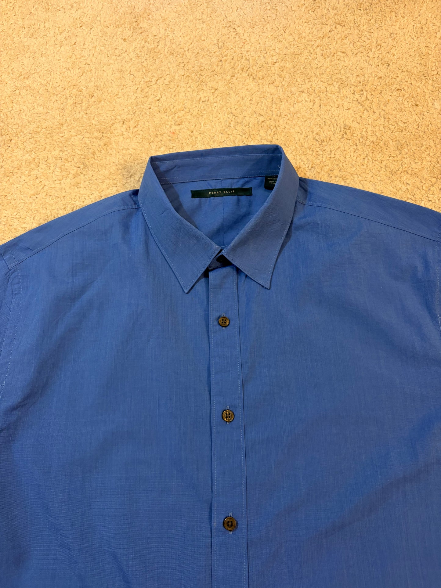 Chemise Perry Ellis Bleu Azur/Royal Manches Longues 100% Coton – Homme – Taille XL