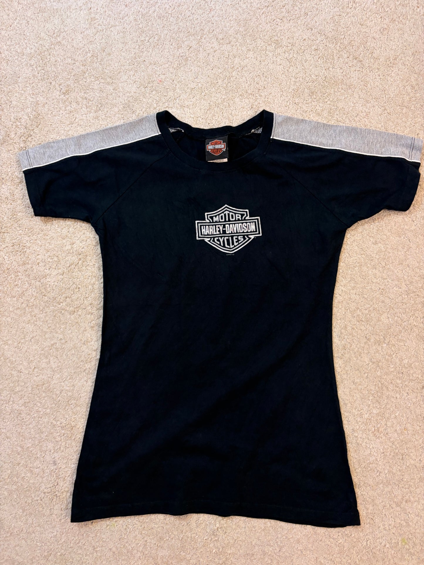 T-shirt Harley-Davidson Style Raglan Noir/Gris Logo Bar & Shield – Femme – Taille L