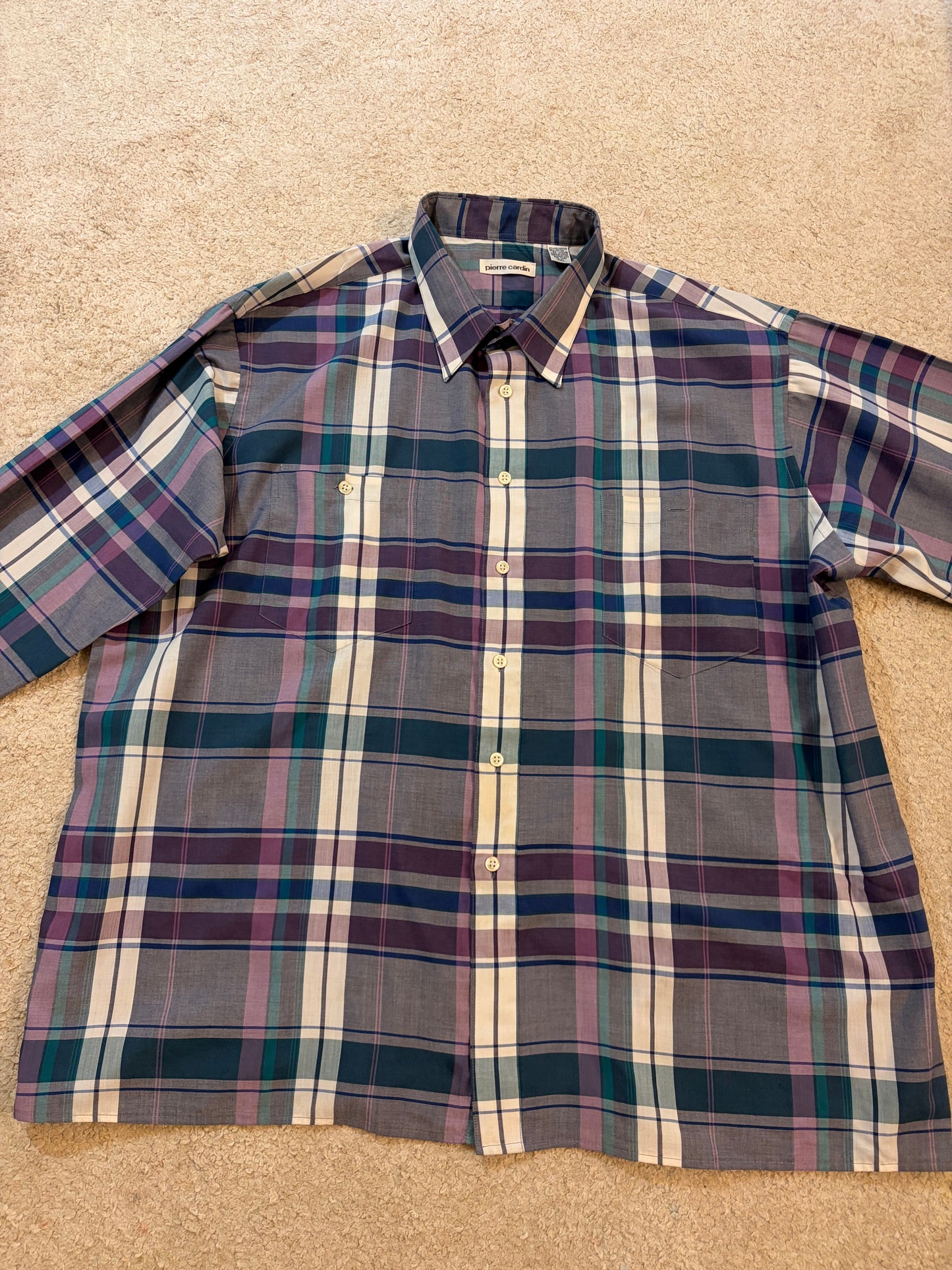 Chemise Pierre Cardin Tartan Gris Violet Bleu Canard – Taille XXL | Seconde Main