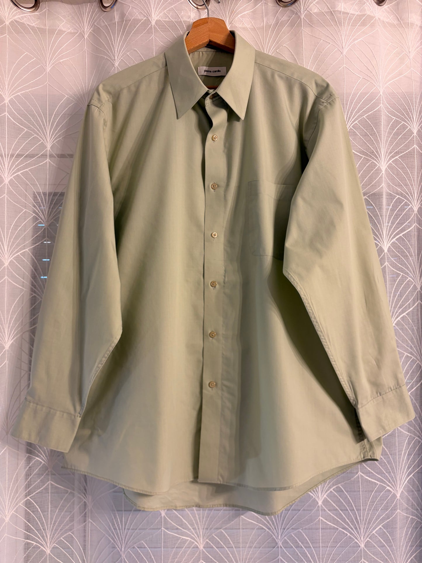 Chemise Pierre Cardin Vert Amande/Eau Pastel Manches Longues – Homme – Taille 16/16½ (XL)