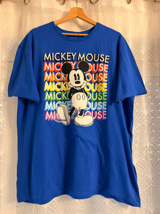 T-shirt Disney Mickey Mouse Bleu Roi Écriture Multicolore – Taille XL | Seconde Main