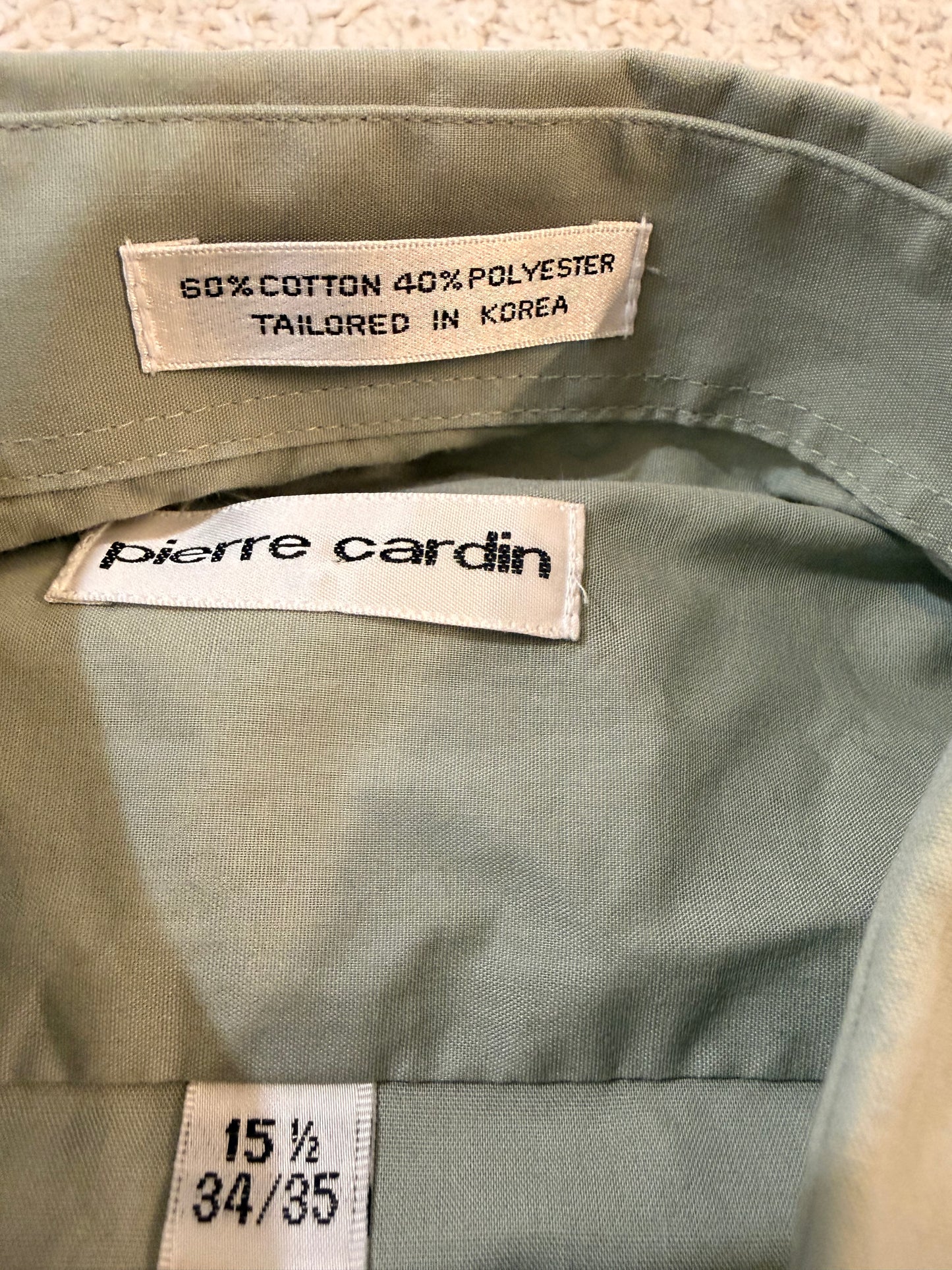 Chemise Pierre Cardin Vert Sauge/Kaki Manches Longues Logo Brodé – Homme – Taille 15½ (M)