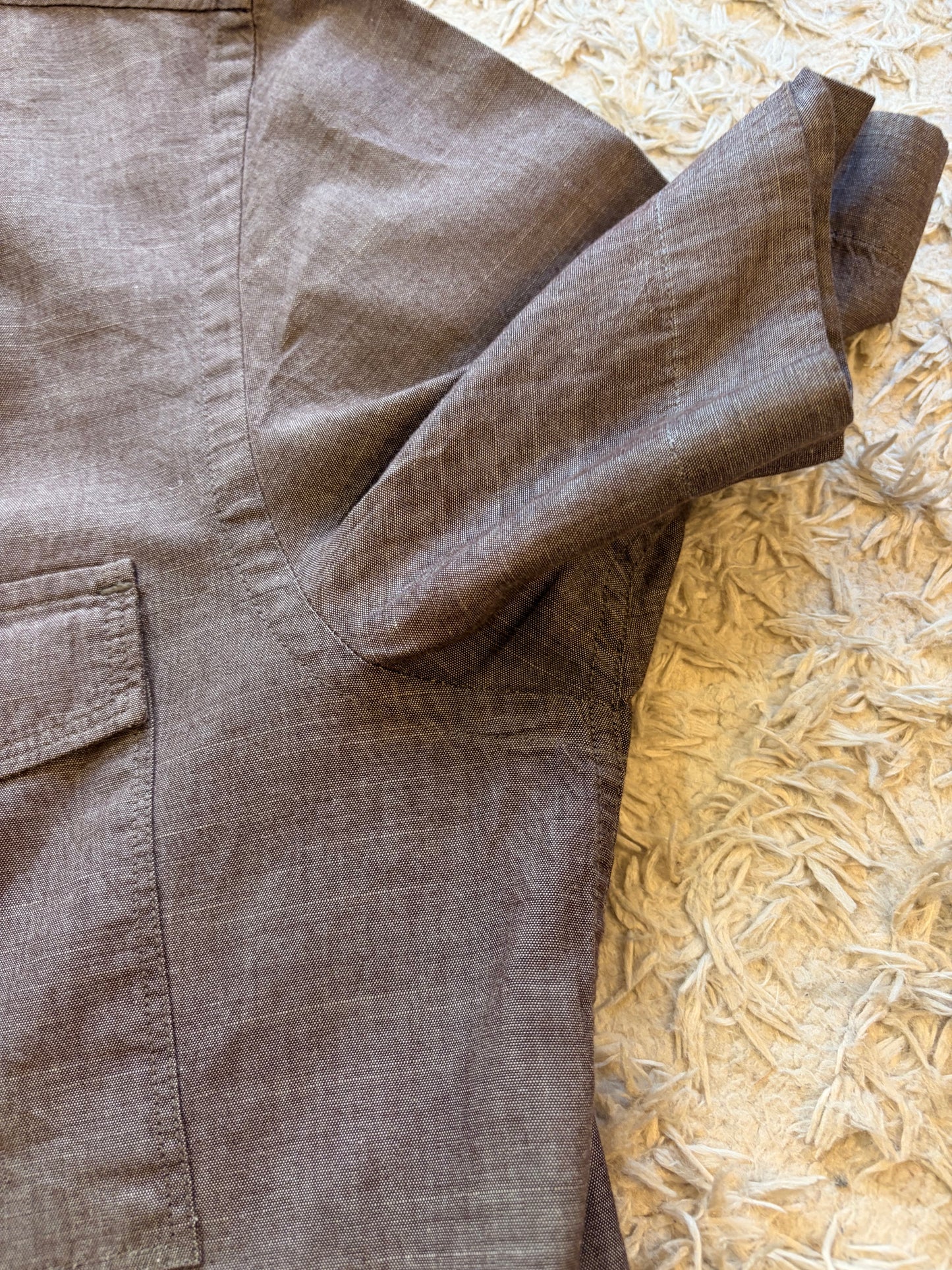 Chemise Manches Courtes Perry Ellis Marron/Taupe Chiné 100% Coton Double Poche – Homme – Taille M