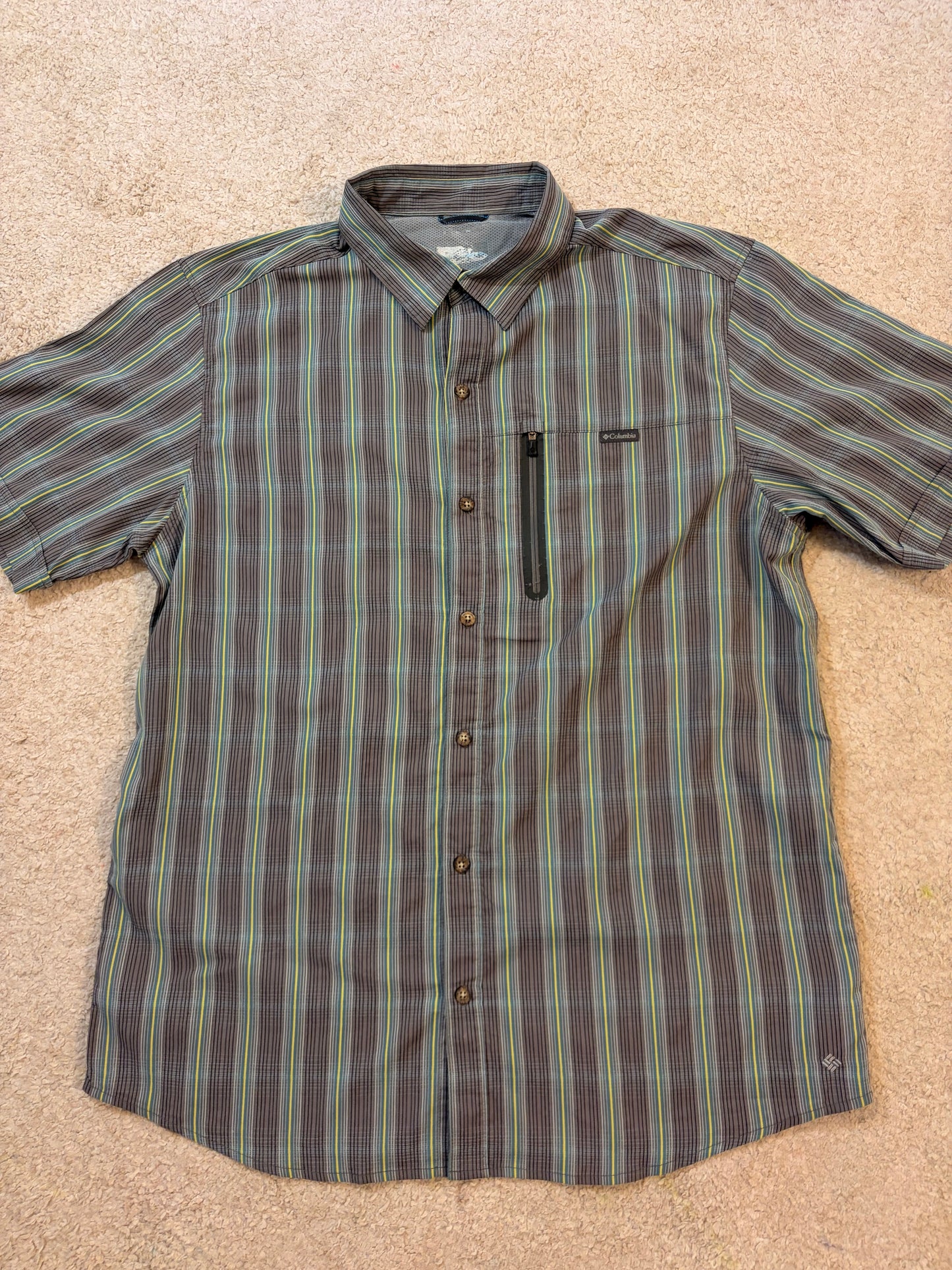 Chemise Technique Columbia Randonnée Grise Rayures Poche Zippée – Homme – Taille XL