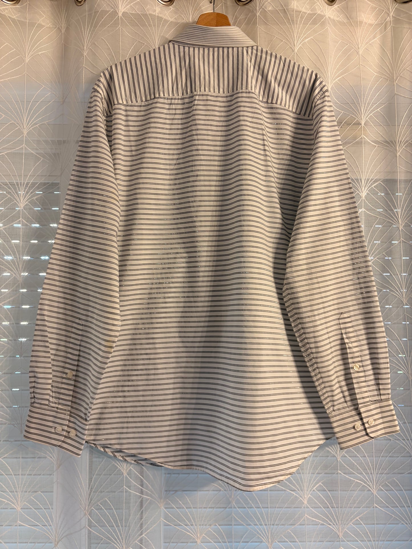 Chemise Perry Ellis Rayures Horizontales/Verticales Contrastées Blanc/Noir 99% Coton – Homme – Taille XL