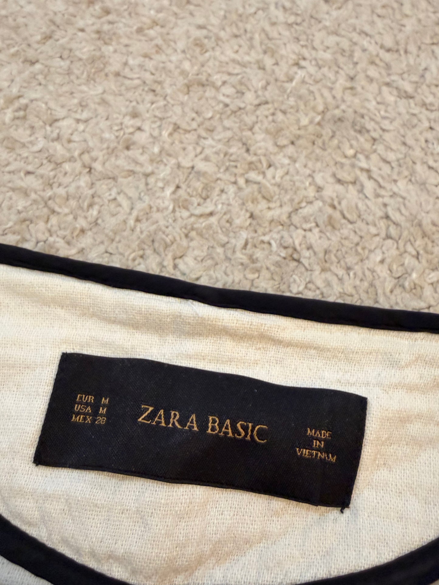 Veste Courte Zara Basic Écru Liserés Noirs Coton Texturé – Taille M Femme | Seconde Main