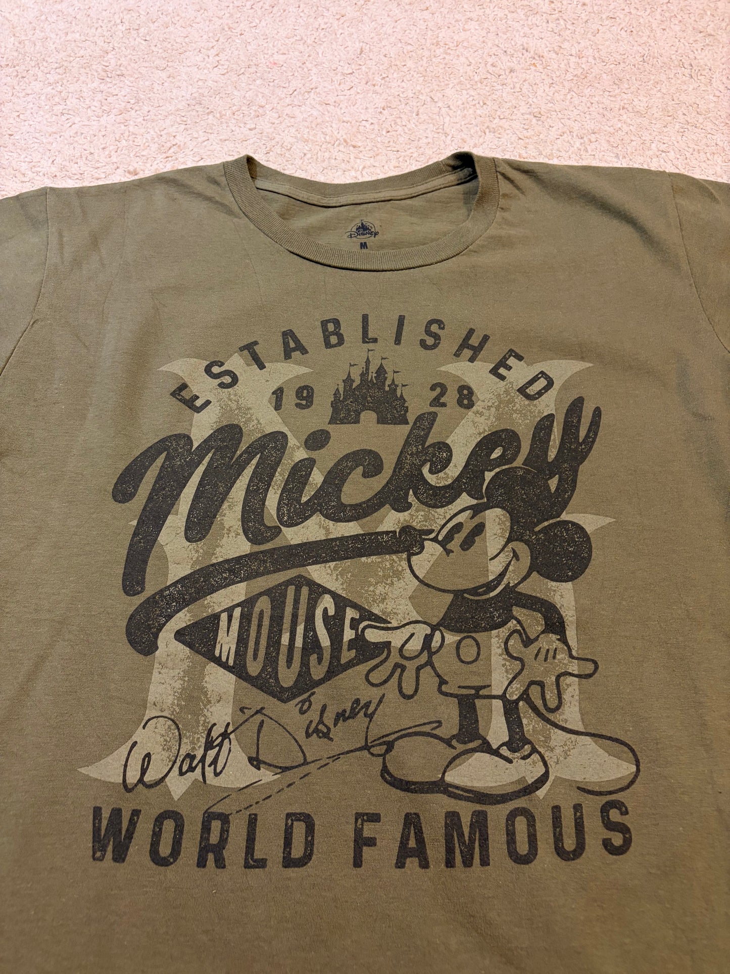 T-shirt Disney Mickey Mouse Established 1928 Kaki Vintage – Mixte – Taille M