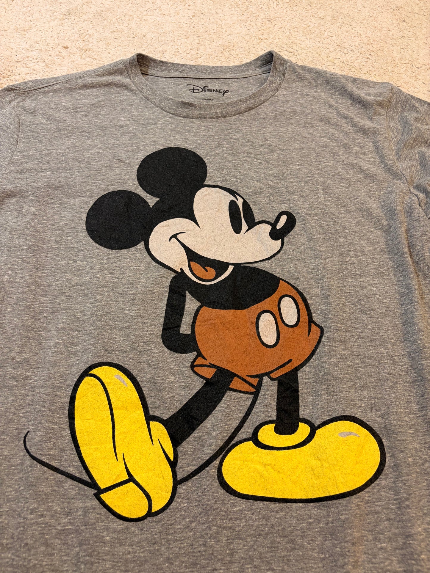 T-shirt Disney Mickey Mouse Classique Gris Chiné Imprimé Rétro – Mixte – Taille XL