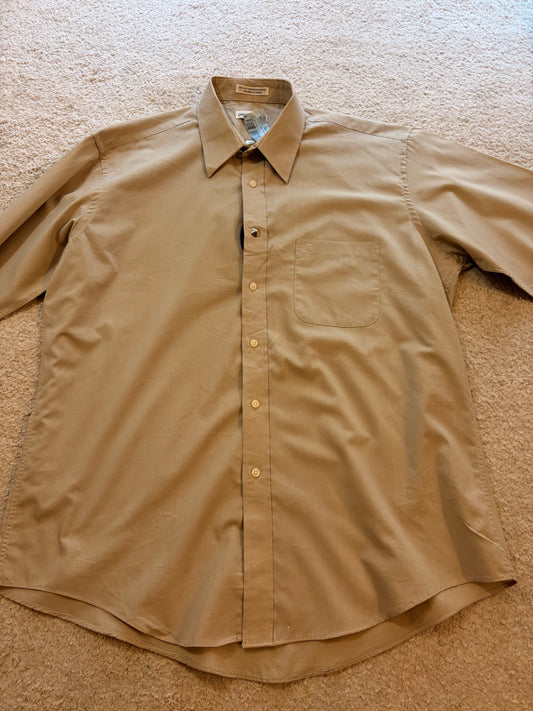 Chemise Pierre Cardin Beige Manches Longues – Neuve avec Étiquette – Taille L (16½)