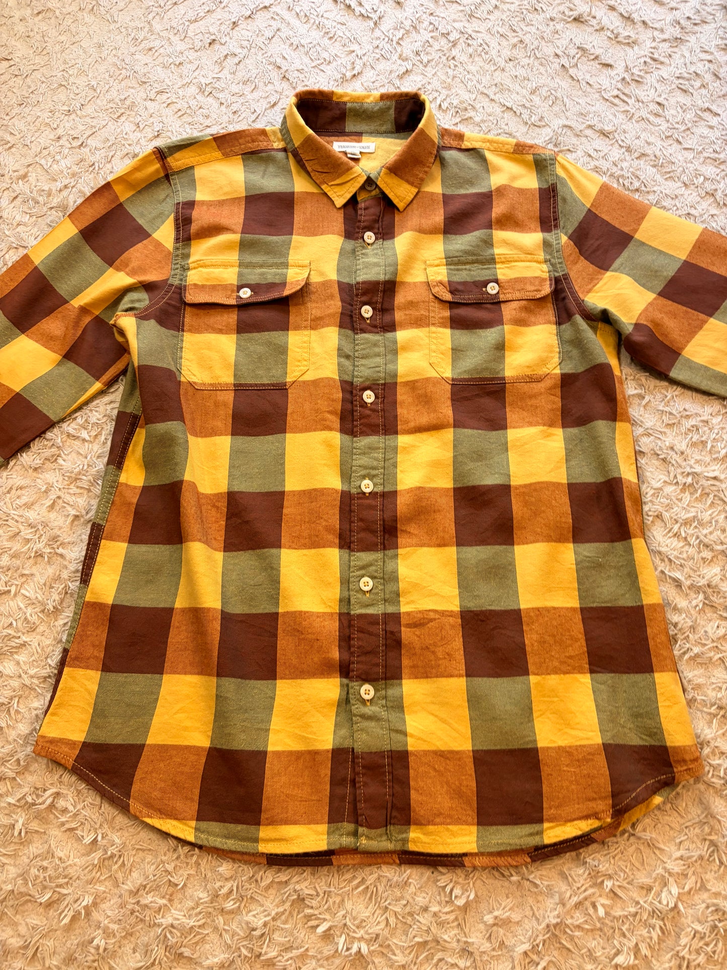 Chemise Tucker + Tate Nordstrom Bûcheron Carreaux Automnaux Jaune Moutarde/Marron/Vert Olive 53% Coton 47% Viscose – Ado XXL / Adulte S-M