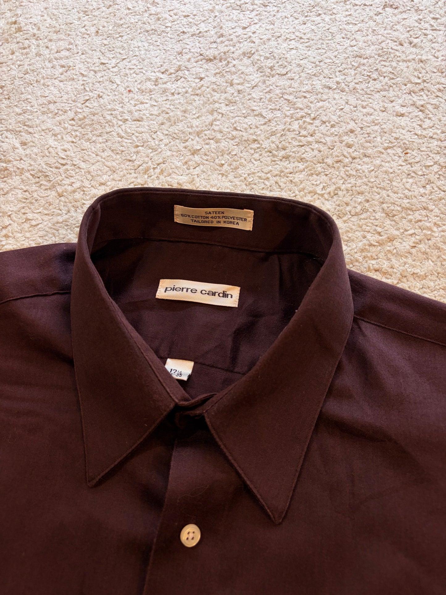 Chemise Pierre Cardin Manches Longues Satinée Chocolat / Bordeaux – Taille XL