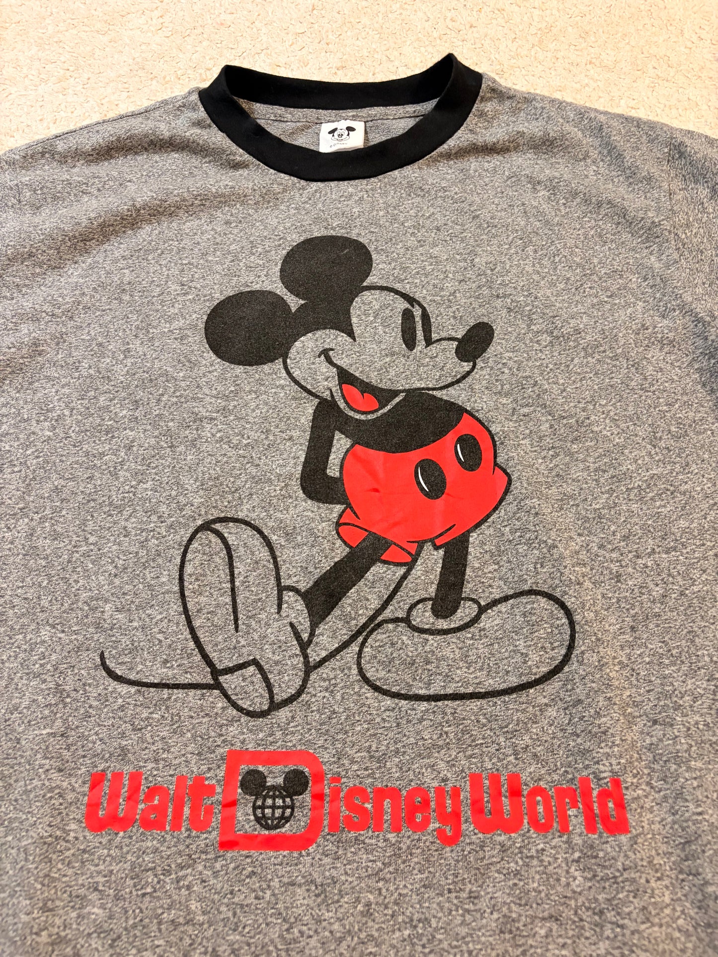 T-shirt Walt Disney World Mickey Mouse Vintage Ringer Gris/Noir – Mixte – Taille L