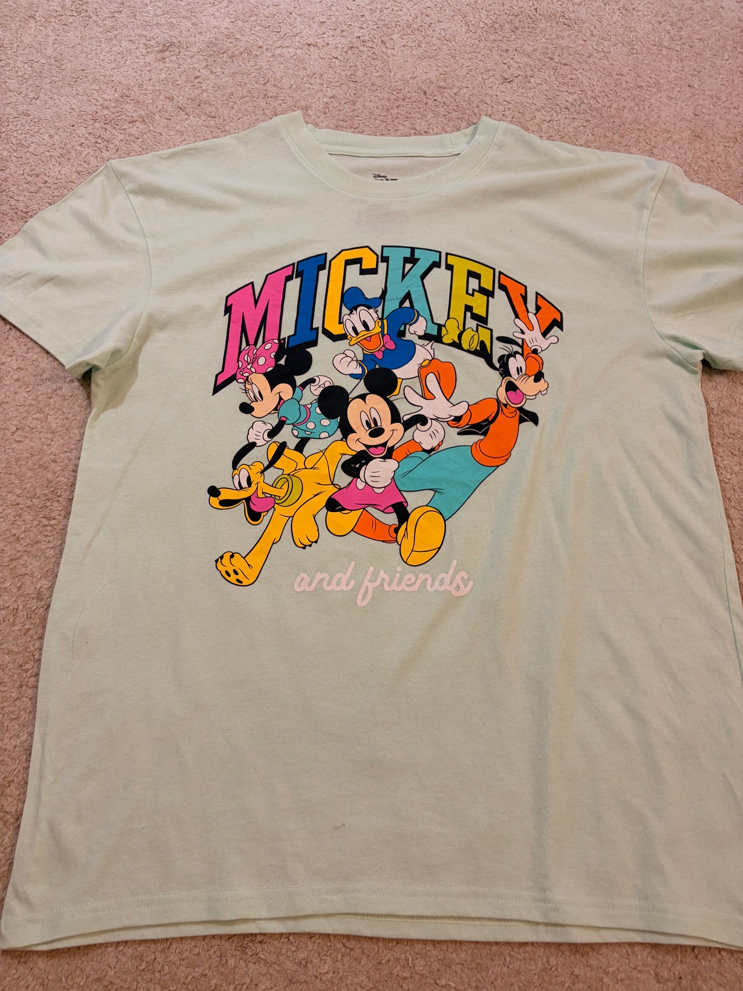 T-shirt Disney Mickey & Friends Vert Menthe Pastel Rétro Pop – Taille L | Seconde Main